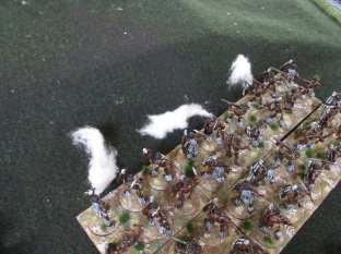 The Zulu Commander inched his way forward one move at a time (those command rolls were a bugger all day). He responded to the Boer with some of his fairly useless musketry.